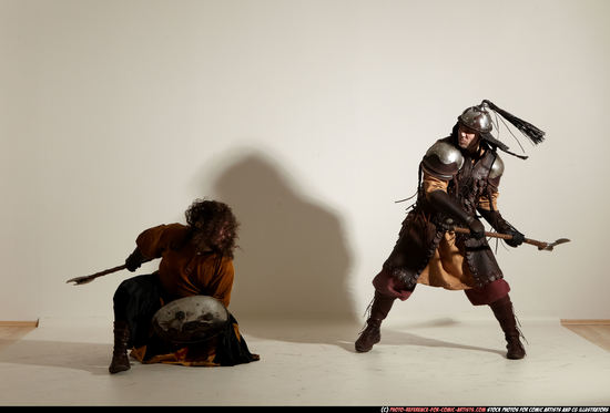 Adult Average White Fighting with sword Moving poses Army Men