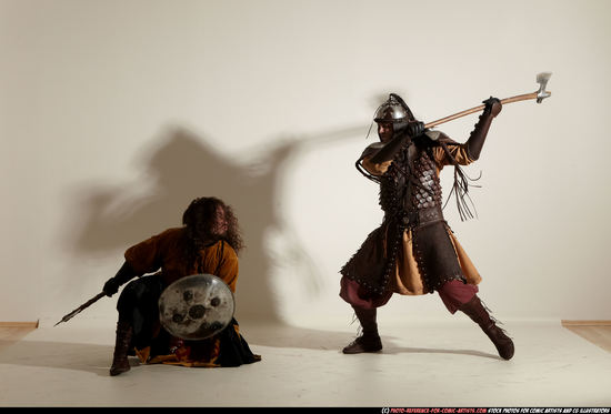 Adult Average White Fighting with sword Moving poses Army Men