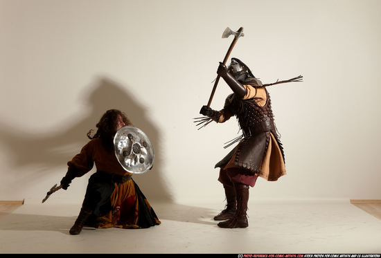 Adult Average White Fighting with sword Moving poses Army Men