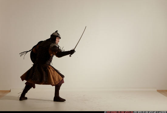 Man Adult Athletic White Fighting with sword Moving poses Army