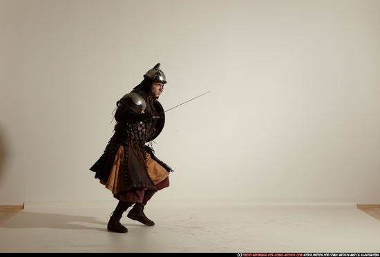 Man Adult Athletic White Fighting with sword Moving poses Army