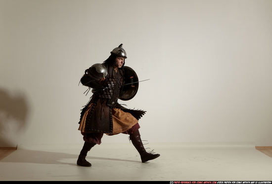 Man Adult Athletic White Fighting with sword Moving poses Army