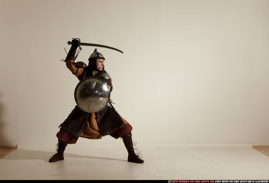 Man Adult Athletic White Fighting with sword Moving poses Army