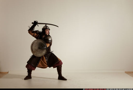 Man Adult Athletic White Fighting with sword Moving poses Army