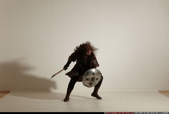 Man Adult Chubby White Fighting with sword Moving poses Army