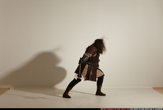 Man Adult Chubby White Fighting with sword Moving poses Army