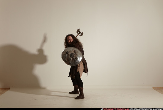 Man Adult Chubby White Fighting with sword Moving poses Army