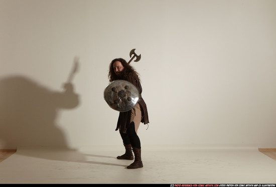 Man Adult Chubby White Fighting with sword Moving poses Army