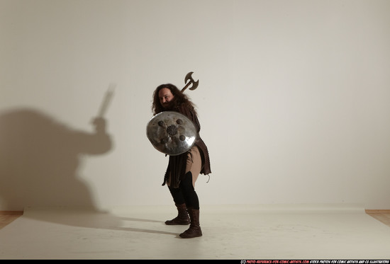 Man Adult Chubby White Fighting with sword Moving poses Army