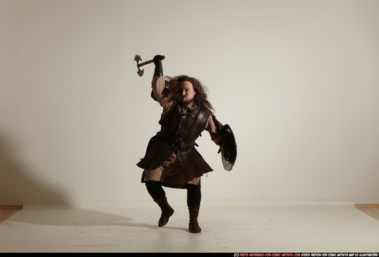 Man Adult Chubby White Fighting with sword Moving poses Army