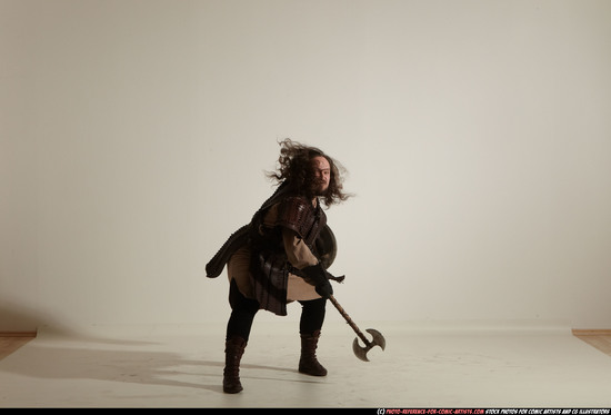 Man Adult Chubby White Fighting with sword Moving poses Army