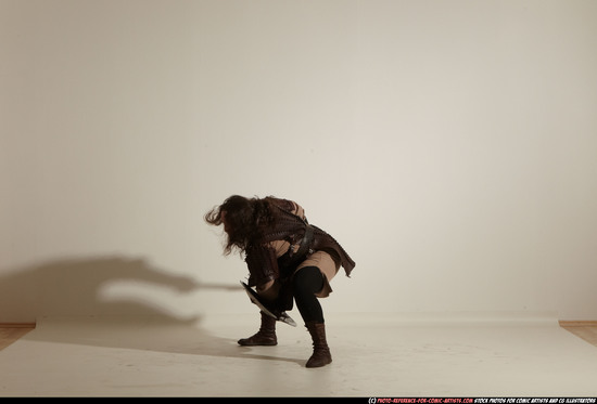 Man Adult Chubby White Fighting with sword Moving poses Army