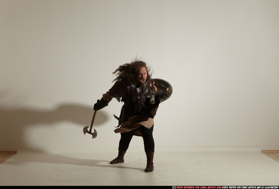 Man Adult Chubby White Fighting with sword Moving poses Army