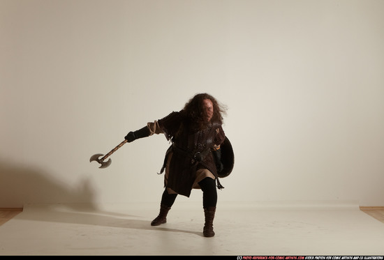 Man Adult Chubby White Fighting with sword Moving poses Army