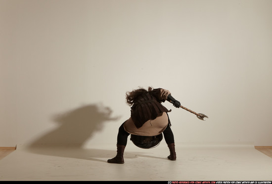 Man Adult Chubby White Fighting with sword Moving poses Army