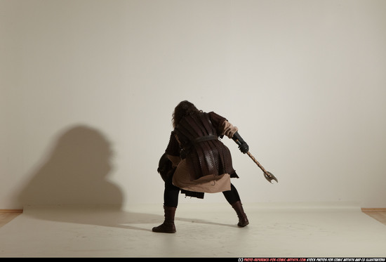 Man Adult Chubby White Fighting with sword Moving poses Army