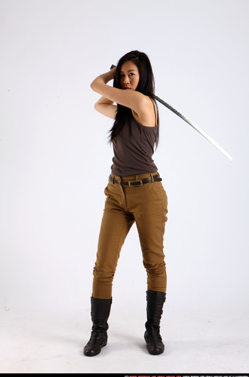 Woman Young Athletic Fighting with sword Standing poses Casual Asian