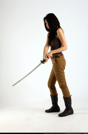 Woman Young Athletic Fighting with sword Standing poses Casual Asian