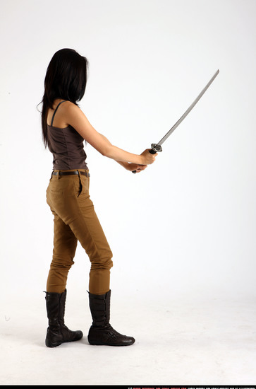 Woman Young Athletic Fighting with sword Standing poses Casual Asian