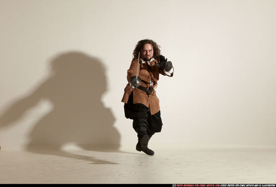 Man Adult Chubby White Fighting with sword Moving poses Army