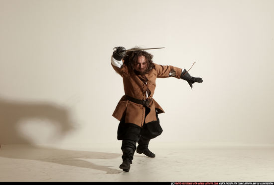 Man Adult Chubby White Fighting with sword Moving poses Army