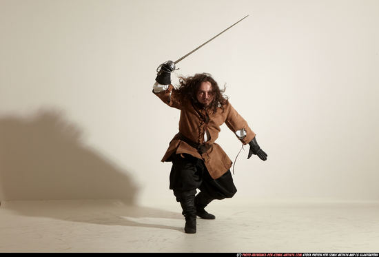 Man Adult Chubby White Fighting with sword Moving poses Army