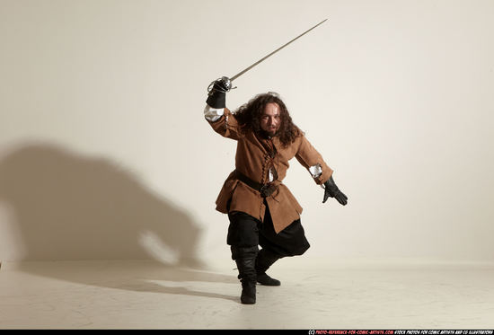 Man Adult Chubby White Fighting with sword Moving poses Army