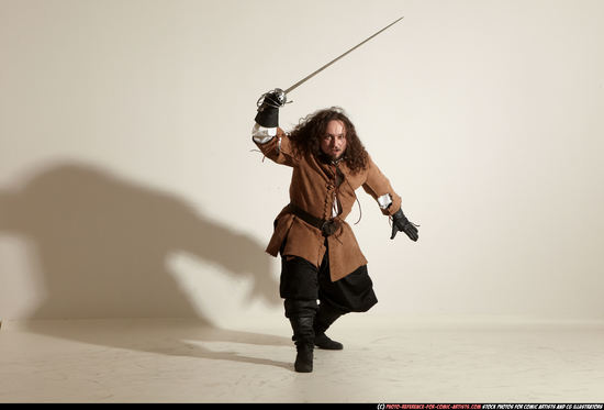 Man Adult Chubby White Fighting with sword Moving poses Army