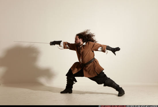 Man Adult Chubby White Fighting with sword Moving poses Army