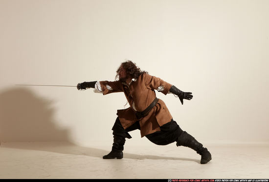 Man Adult Chubby White Fighting with sword Moving poses Army