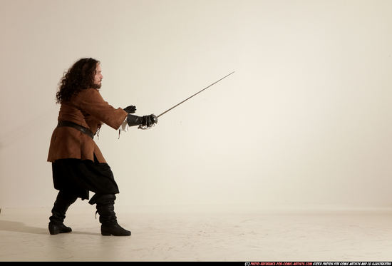 Man Adult Chubby White Fighting with sword Moving poses Army