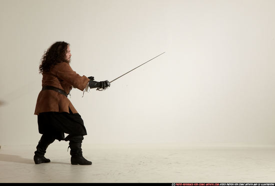 Man Adult Chubby White Fighting with sword Moving poses Army