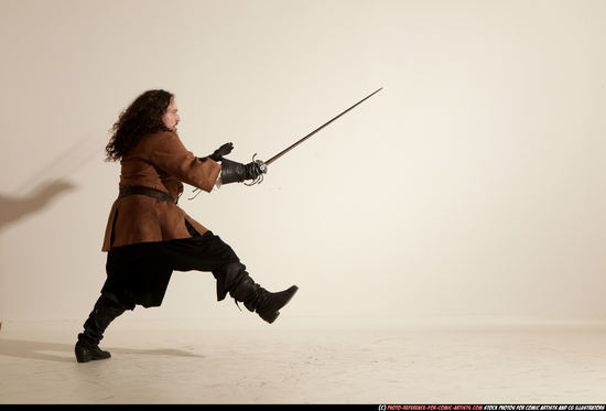 Man Adult Chubby White Fighting with sword Moving poses Army