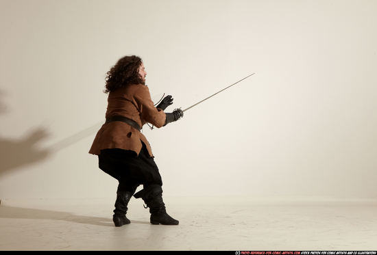 Man Adult Chubby White Fighting with sword Moving poses Army