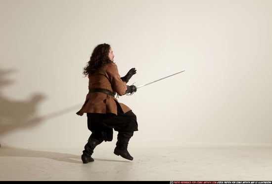 Man Adult Chubby White Fighting with sword Moving poses Army