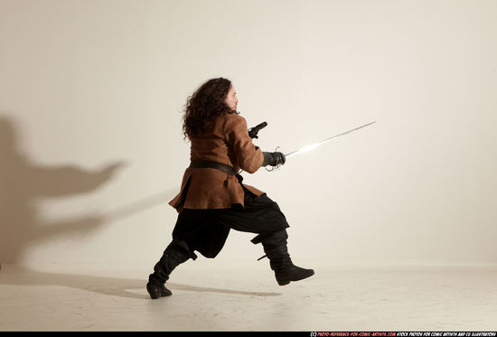 Man Adult Chubby White Fighting with sword Moving poses Army