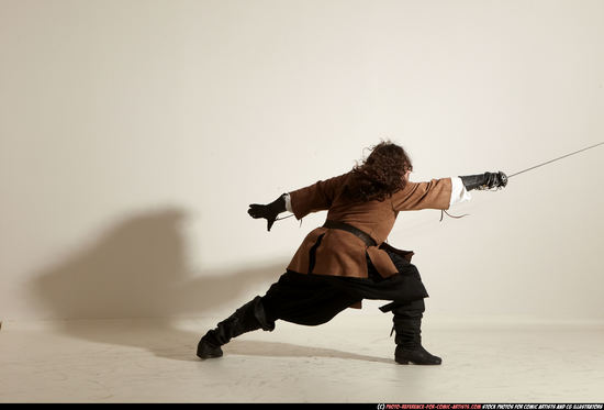 Man Adult Chubby White Fighting with sword Moving poses Army