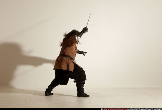 Man Adult Chubby White Fighting with sword Moving poses Army