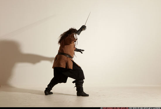 Man Adult Chubby White Fighting with sword Moving poses Army