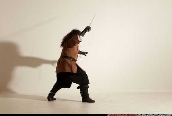 Man Adult Chubby White Fighting with sword Moving poses Army