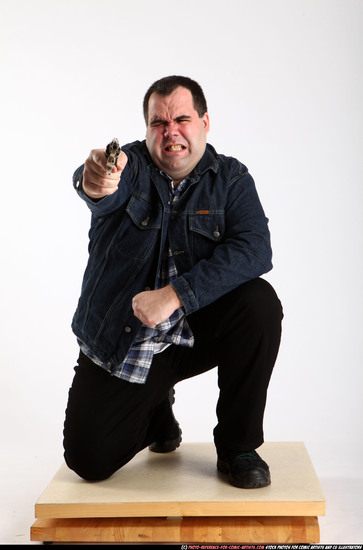 Man Adult Chubby White Fighting with gun Kneeling poses Casual