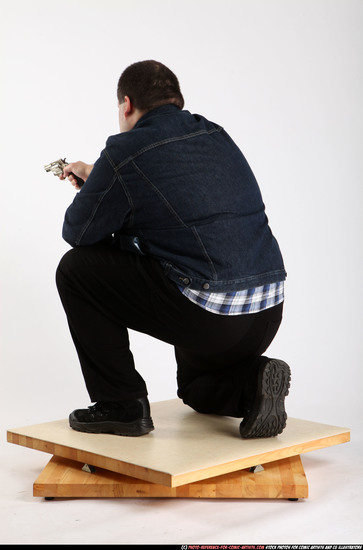 Man Adult Chubby White Fighting with gun Kneeling poses Casual