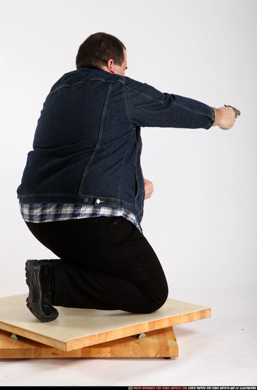 Man Adult Chubby White Fighting with gun Kneeling poses Casual