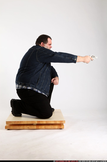 Man Adult Chubby White Fighting with gun Kneeling poses Casual