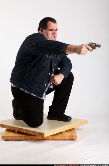 Man Adult Chubby White Fighting with gun Kneeling poses Casual