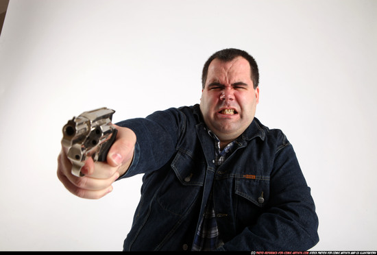 Man Adult Chubby White Fighting with gun Kneeling poses Casual