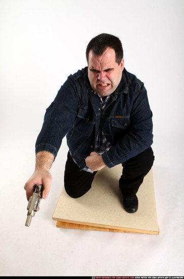 Man Adult Chubby White Fighting with gun Kneeling poses Casual