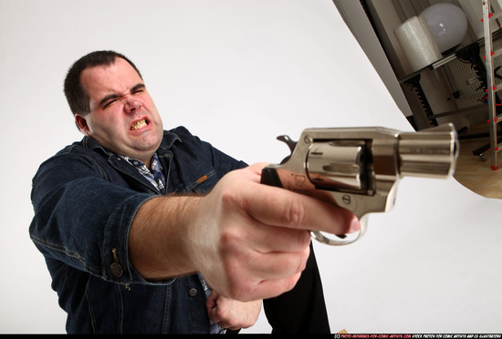 Man Adult Chubby White Fighting with gun Kneeling poses Casual