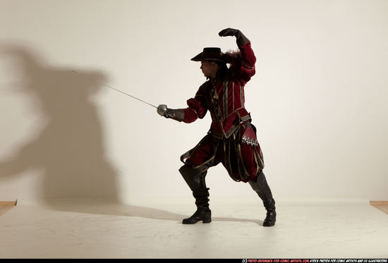 Man Adult Athletic White Fighting with sword Moving poses Army