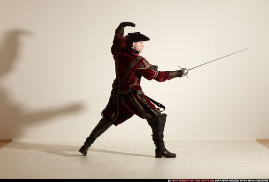 Man Adult Athletic White Fighting with sword Moving poses Army